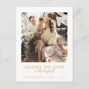 Modern Gold Script Religious Christmas Photo Holiday Postcard