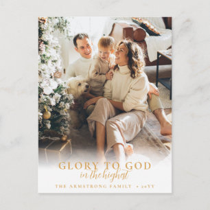 Modern Gold Script Religious Christmas Photo Holiday Postcard
