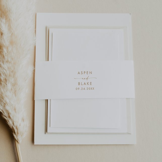 Modern Gold Script Styled Names Wedding Invitation Belly Band (Creator Uploaded)