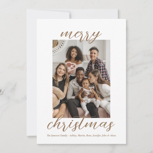 Modern Gold Script Stylish Christmas Family Holiday Card (Front)