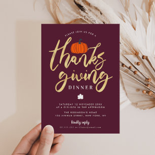 Modern gold script thanksgiving dinner invitation
