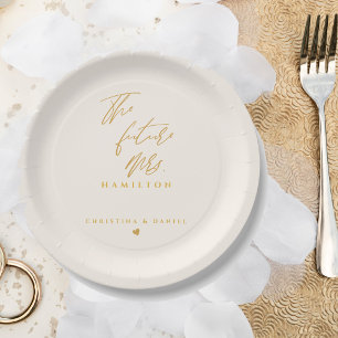 Modern Gold Script Typography Wedding Paper Plate