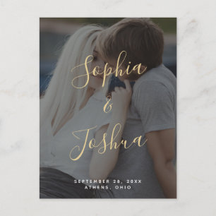 Modern Gold Script Vellum Look Photo Save the Date Postcard