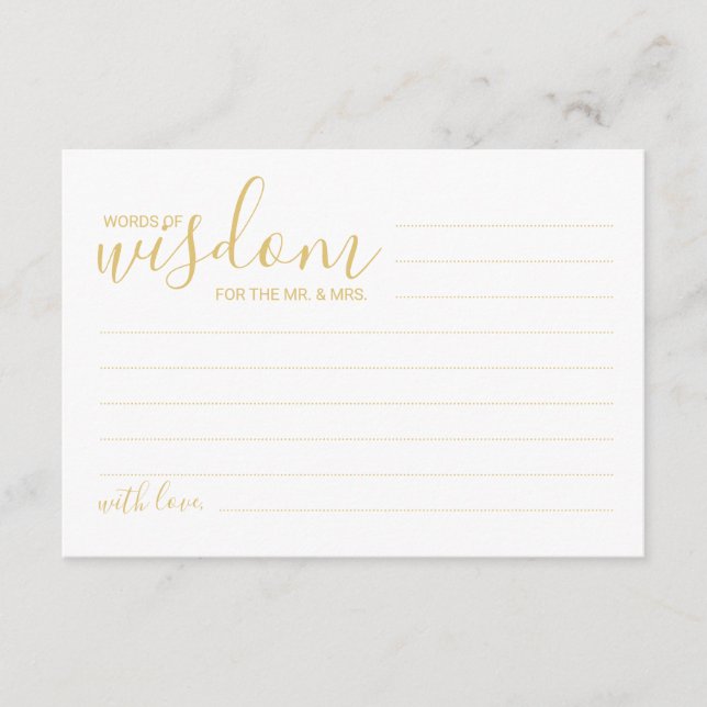 Modern Gold Script Wedding Advice and Wishes Card (Front)