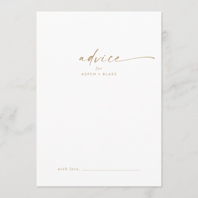 Modern Gold Script Wedding Advice Card (Front)