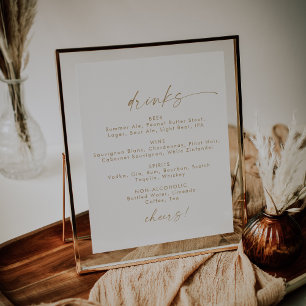 Modern Gold Script Wedding Drinks Menu Sign