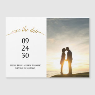 Modern Gold Script Wedding Save Date Photo Magnet