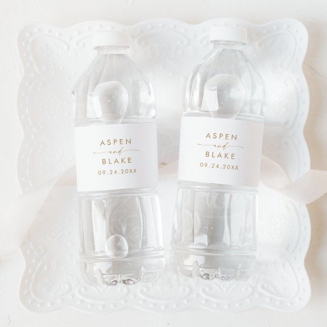 Modern Gold Script Wedding Water Bottle Label (Creator Uploaded)