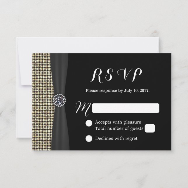 Modern Gold Sequins Elegant Diamond Wedding RSVP (Front)
