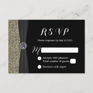 Modern Gold Sequins Elegant Diamond Wedding RSVP Card