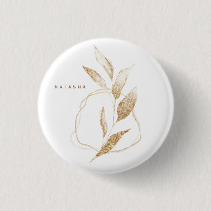 Modern Gold Shape Botanical Leaf Bridesmaid 3 Cm Round Badge