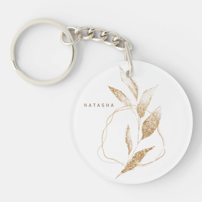 Modern Gold Shape Botanical Leaf Bridesmaid  Key Ring (Front)
