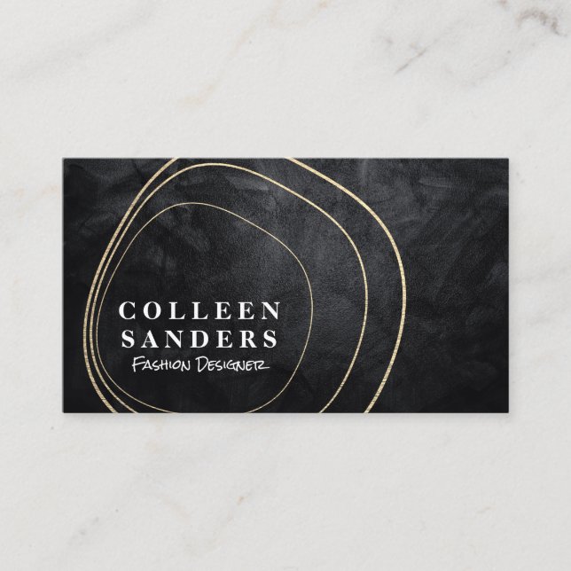 Modern Gold Shape Designs | Black Texture  Business Card (Front)