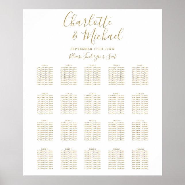 Modern Gold Signature Wedding Seating Chart (Front)