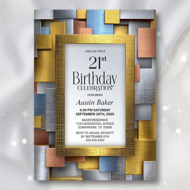 Modern Gold Silver 21st Birthday Party Invitation (Creator Uploaded)