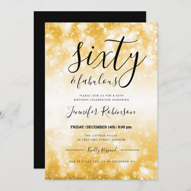 Modern Gold Sixty & Fabulous 60th Birthday Invitation (Front/Back)