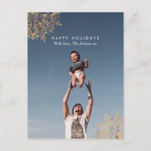 Modern Gold snowflake family card postcard