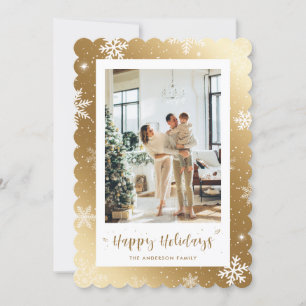 Modern Gold Snowflake Photo Happy Holidays Card