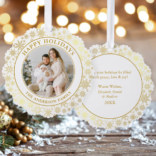 Modern Gold Snowflakes Happy Holidays Photo Tree Decoration Card