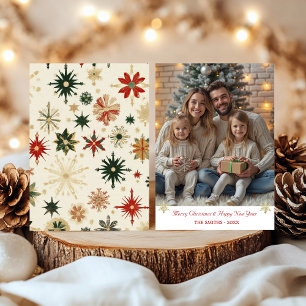 Modern Gold Snowflakes one photo Holiday Card