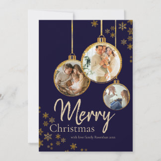 Modern Gold Snowflakes Photo Merry Christmas Holiday Card