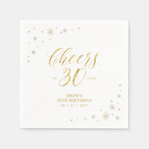 Modern Gold Sparkle & Cheers 30th Birthday Party Napkin