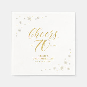 Modern Gold Sparkle & Cheers 70th Birthday Party Napkin