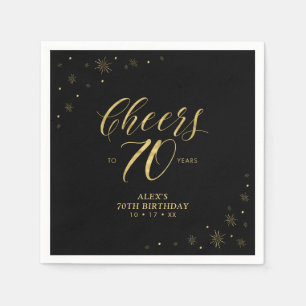 Modern Gold Sparkle & Cheers 70th Birthday Party Napkin