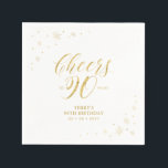 Modern Gold Sparkle & Cheers 90th Birthday Party Napkin<br><div class="desc">This custom paper napkin will add stylish detail to your special day. This design features sparkle graphics and typography " Cheers to 90 years" in gold foil texture. Perfect for a modern gold theme 90th birthday party. Matching invitations and stationeries are available in my shop BaraBomDesign.</div>