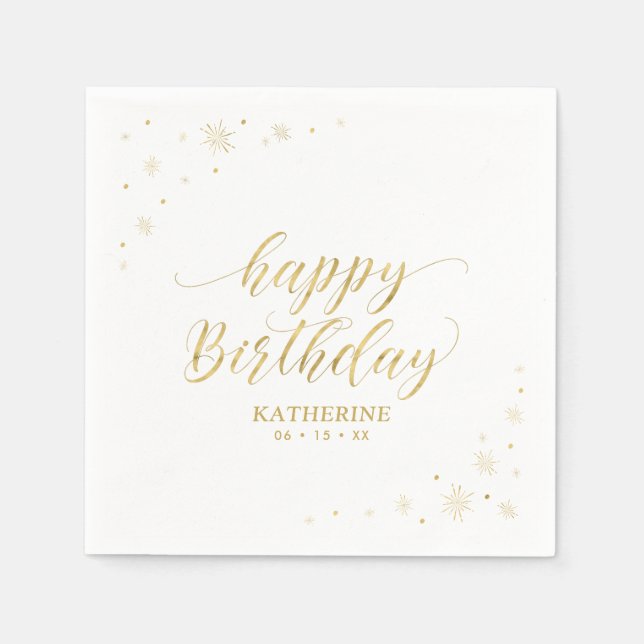 Modern Gold Sparkle Happy Birthday Paper Party Napkin (Front)
