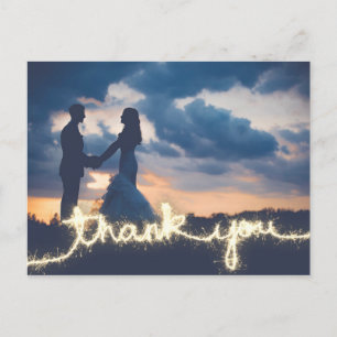 Modern Gold Sparkler Wedding Photo Thank You Postcard