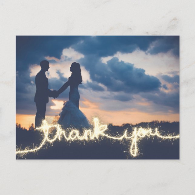 Modern Gold Sparkler Wedding Photo Thank You Postcard (Front)
