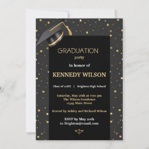 Modern Gold Sparkles Grad Invitation Black