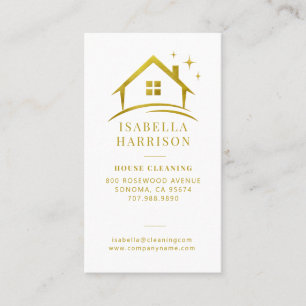 Modern Gold Sparkling House Cleaning Business Card