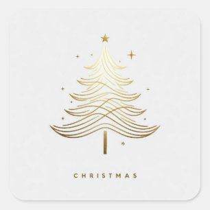 Modern Gold Sparkly Christmas Snowflake Tree Square Sticker