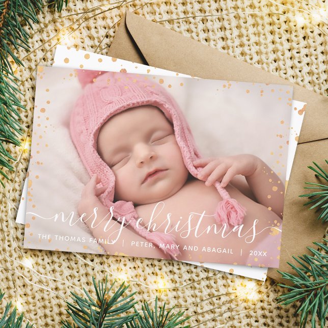Modern Gold Splash Merry Christmas Photo Card (Modern Faux Gold Splash Merry Christmas Photo Card)