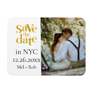 Modern Gold Split Photo Save The Date  Magnet
