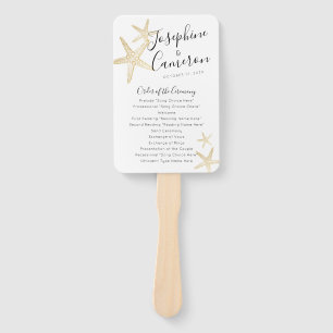 Modern Gold Starfish Beach Wedding Program Hand Fan
