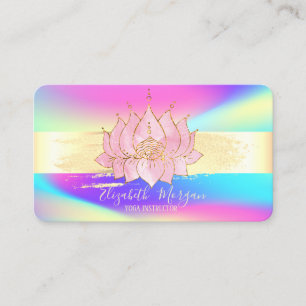 Modern Gold Stripe,Brush Stroke Holographic Lotus Business Card