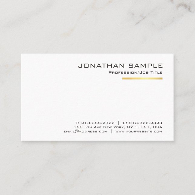 Modern Gold Striped Minimalistic Trendy Plain Business Card (Front)