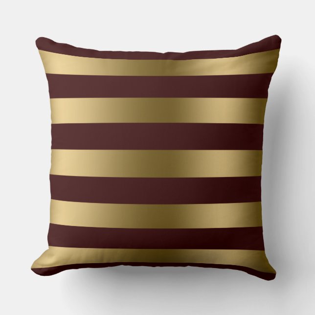 Modern Gold Stripes Burgundy Red Background Cushion (Front)