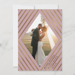 Modern Gold Stripes Diamond Frame Photo Wedding  Thank You Card