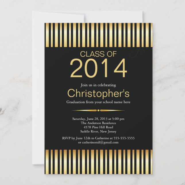 Modern Gold Stripes Graduation Party Invitation (Front)