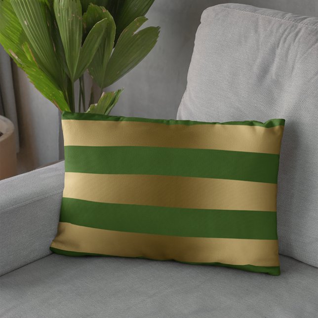 Modern Gold Stripes Green Background Cushion (Creator Uploaded)