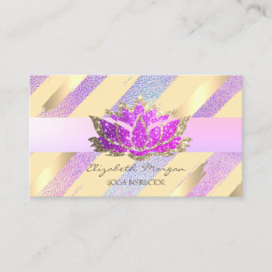 Modern Gold Stripes Holographic Lotus Business Card