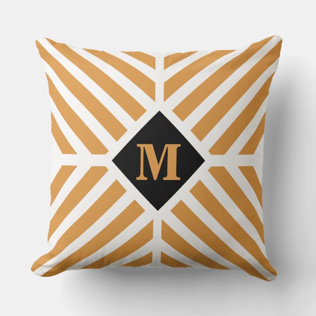 Modern Gold Stripes Monogram Cushion (Front)