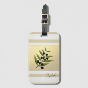 Modern Gold Stripes, Olive Branch - Personalised Luggage Tag