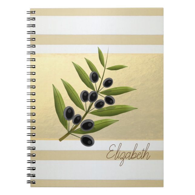 Modern Gold Stripes, Olive Branch - Personalised Notebook (Front)