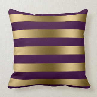 Modern Gold Stripes Purple Background Cushion