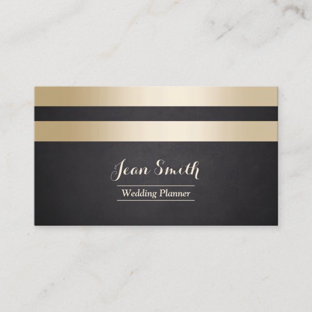 Modern Gold Stripes Wedding Event Planning Business Card (Front)